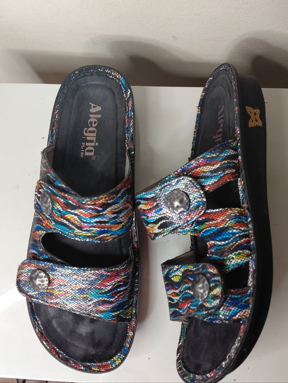 Alegria Multicolor Double-Strap Slide Sandals Women's Size 10